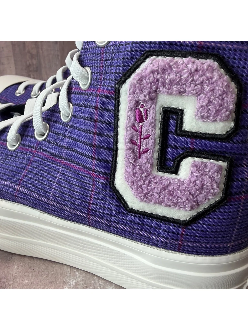 Converse All Star Lift Hi Shoes Women's 7.5 Plaid Court Purple Platform Sneaker